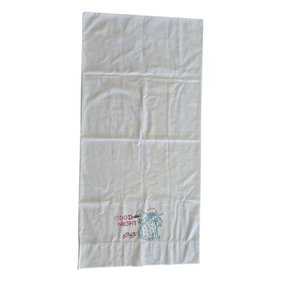 Vintage Pillowcase Stamped for Cross Stitch Embroidery Good Night Slippers Gown - Picture 1 of 7